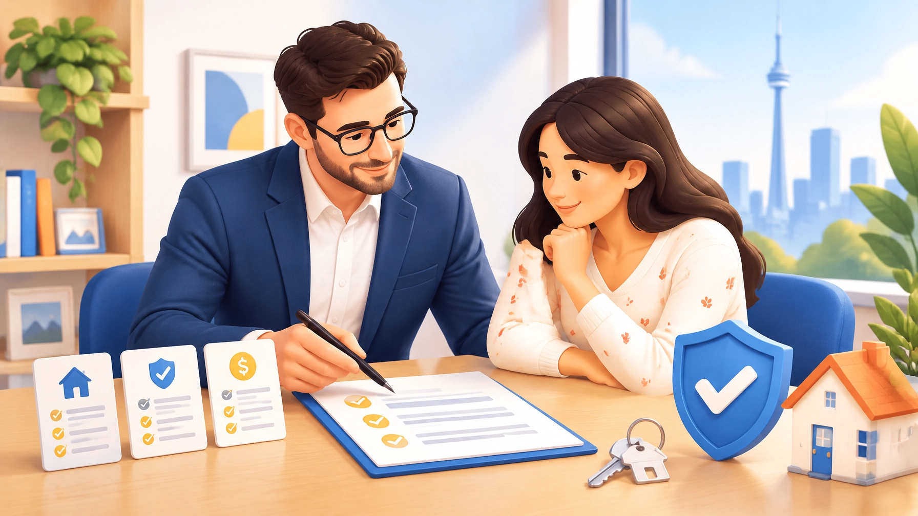 Insurance consultant reviewing a tenant insurance policy with an Ontario renter